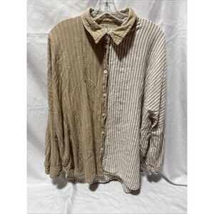 Blue American Eagle oversized striped button-up collared shirt Medium Tan&white
